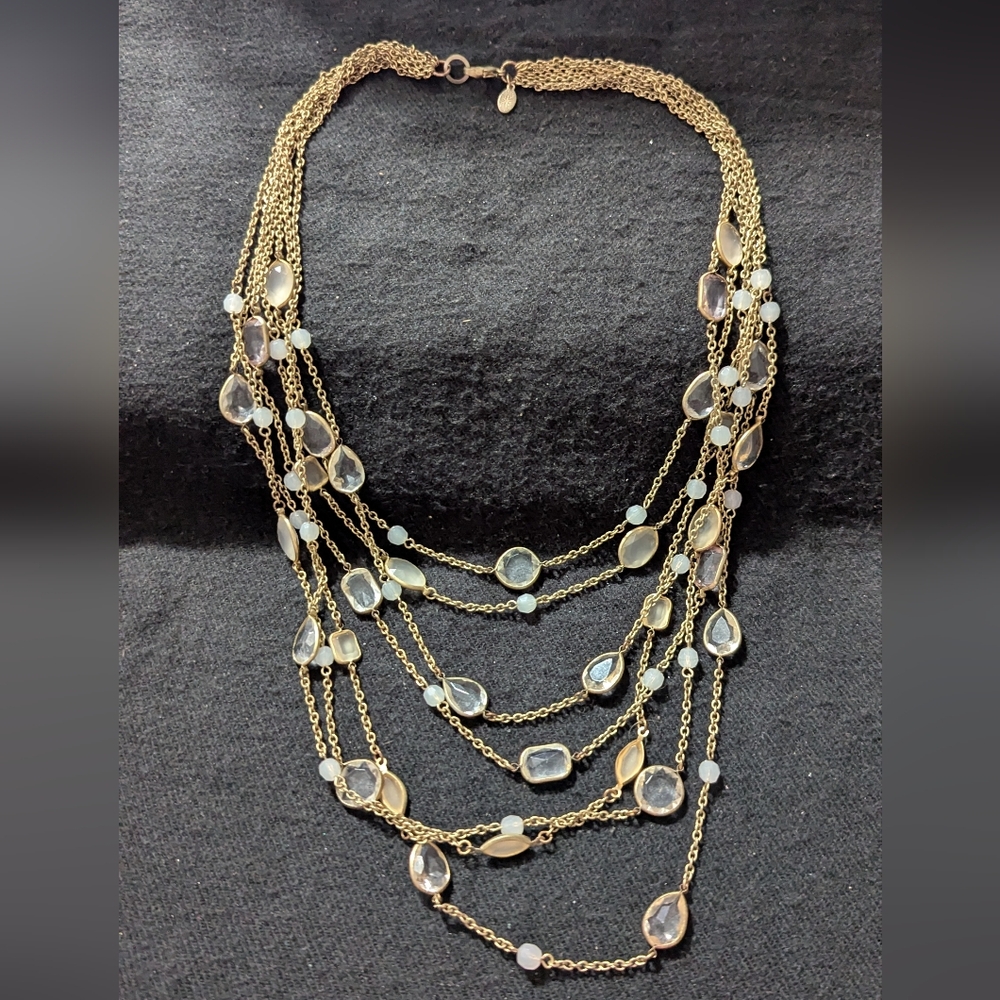 Lydell Gold Tone Clear And Translucent White Crystal Layered Statement Necklace